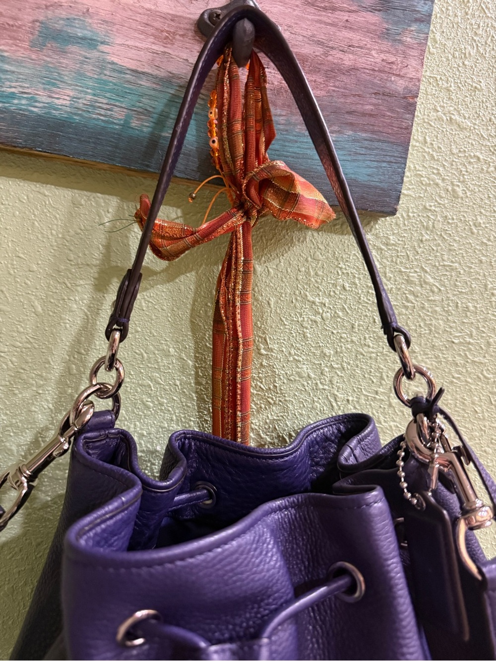 Coach 2-Way Purple Leather Drawstring Bucket Bag Shoulder Crossbody With COA - Picture 5 of 10